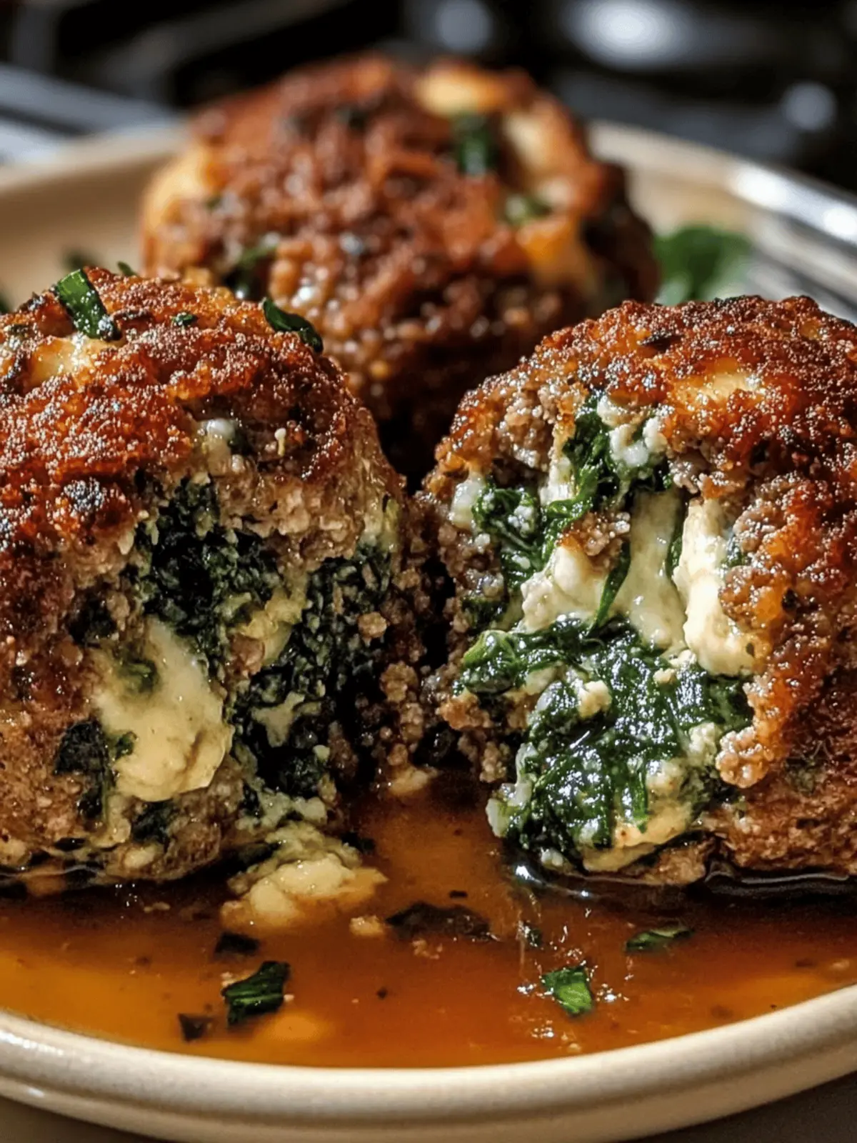 Spinach Garlic Meatballs Stuffed with Mozzarella