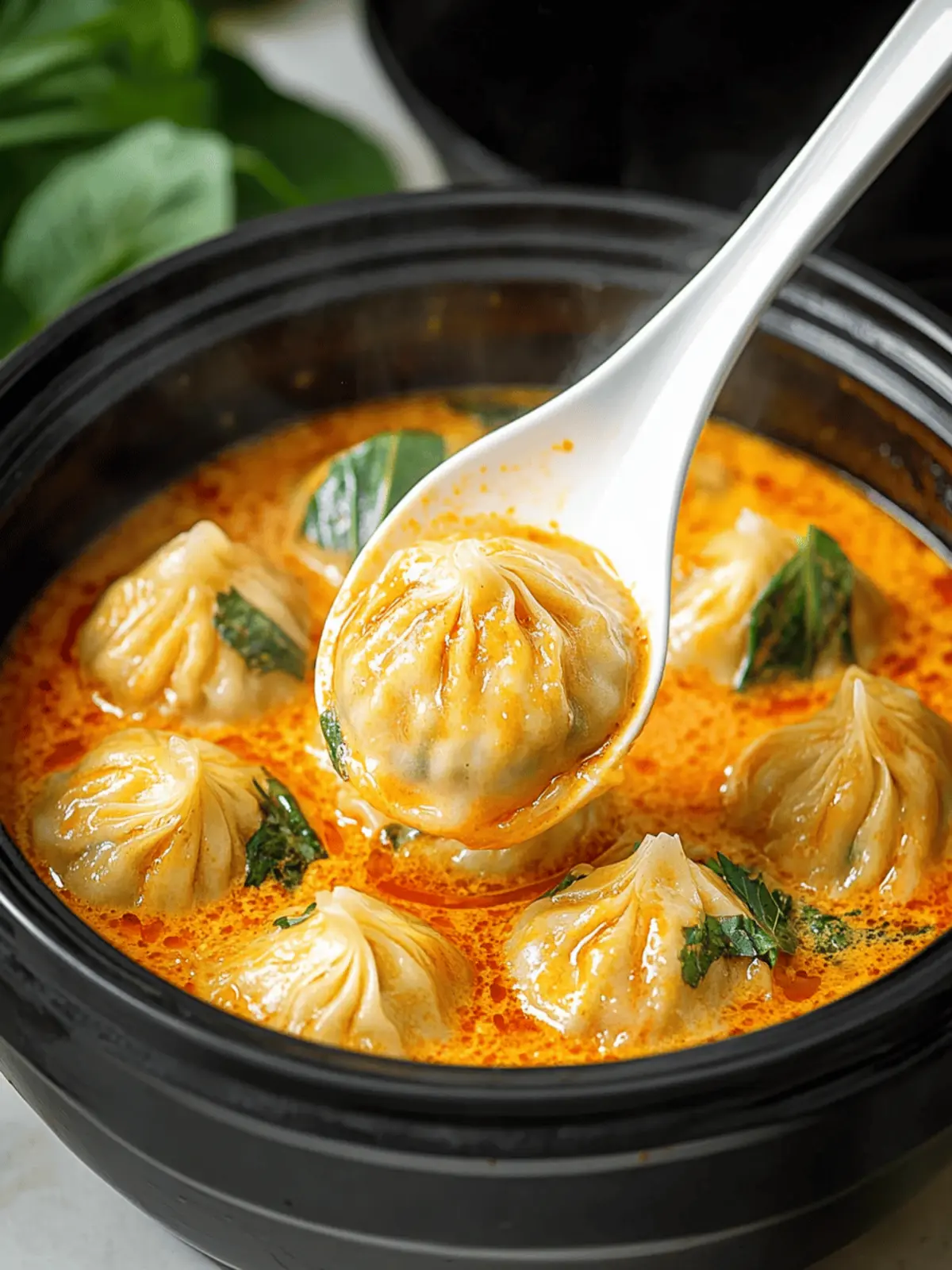 Soup Dumplings in Thai Red Curry Sauce