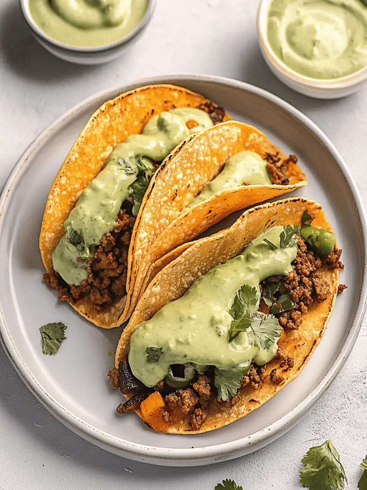 Crispy Baked Ground Turkey Tacos with Avocado Sauce