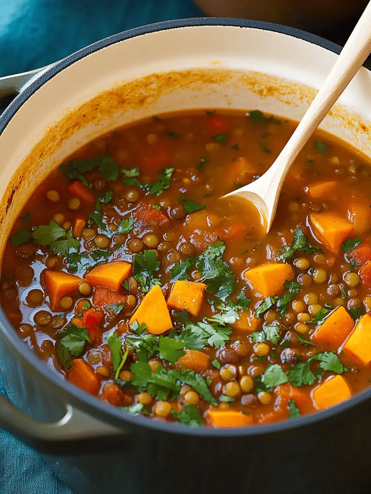 Moroccan Sweet Potato and Lentil Soup