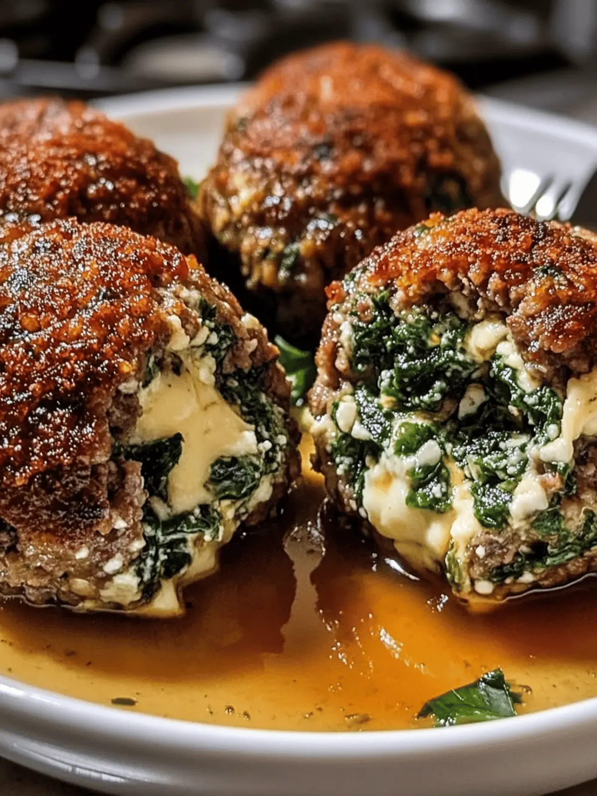 Spinach Garlic Meatballs Stuffed with Mozzarella