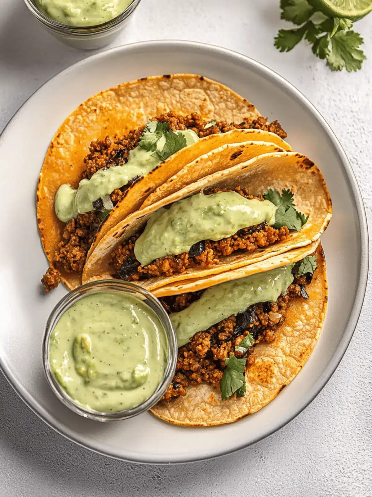 Crispy Baked Ground Turkey Tacos with Avocado Sauce