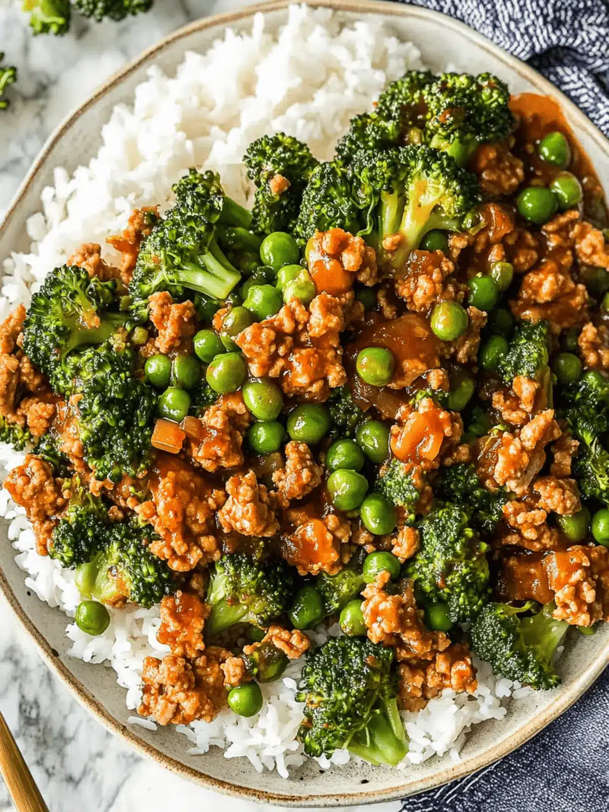 Teriyaki Ground Turkey, Broccoli and Peas