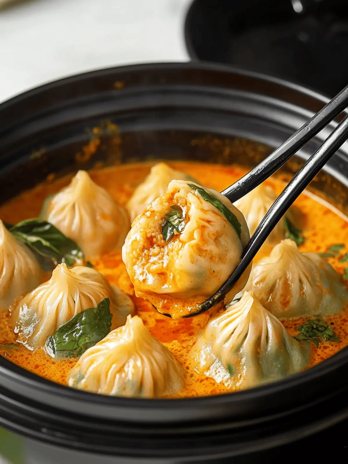 Soup Dumplings in Thai Red Curry Sauce