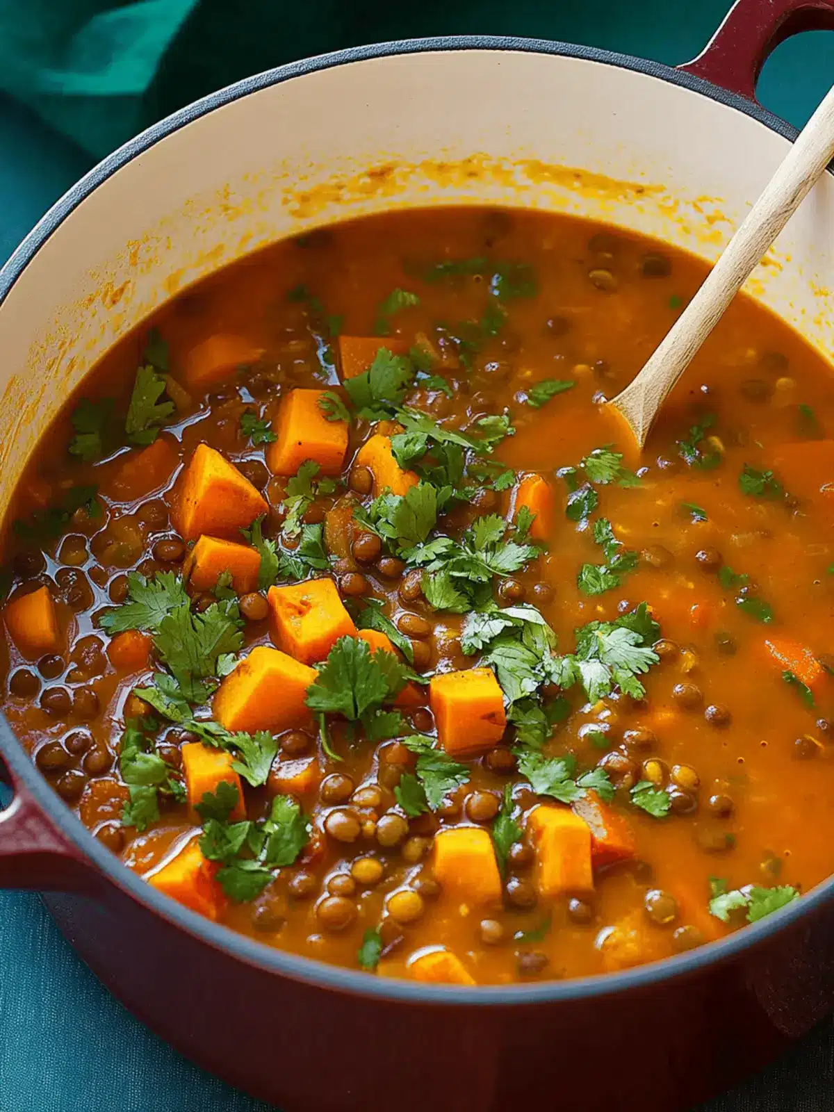 Moroccan Sweet Potato and Lentil Soup