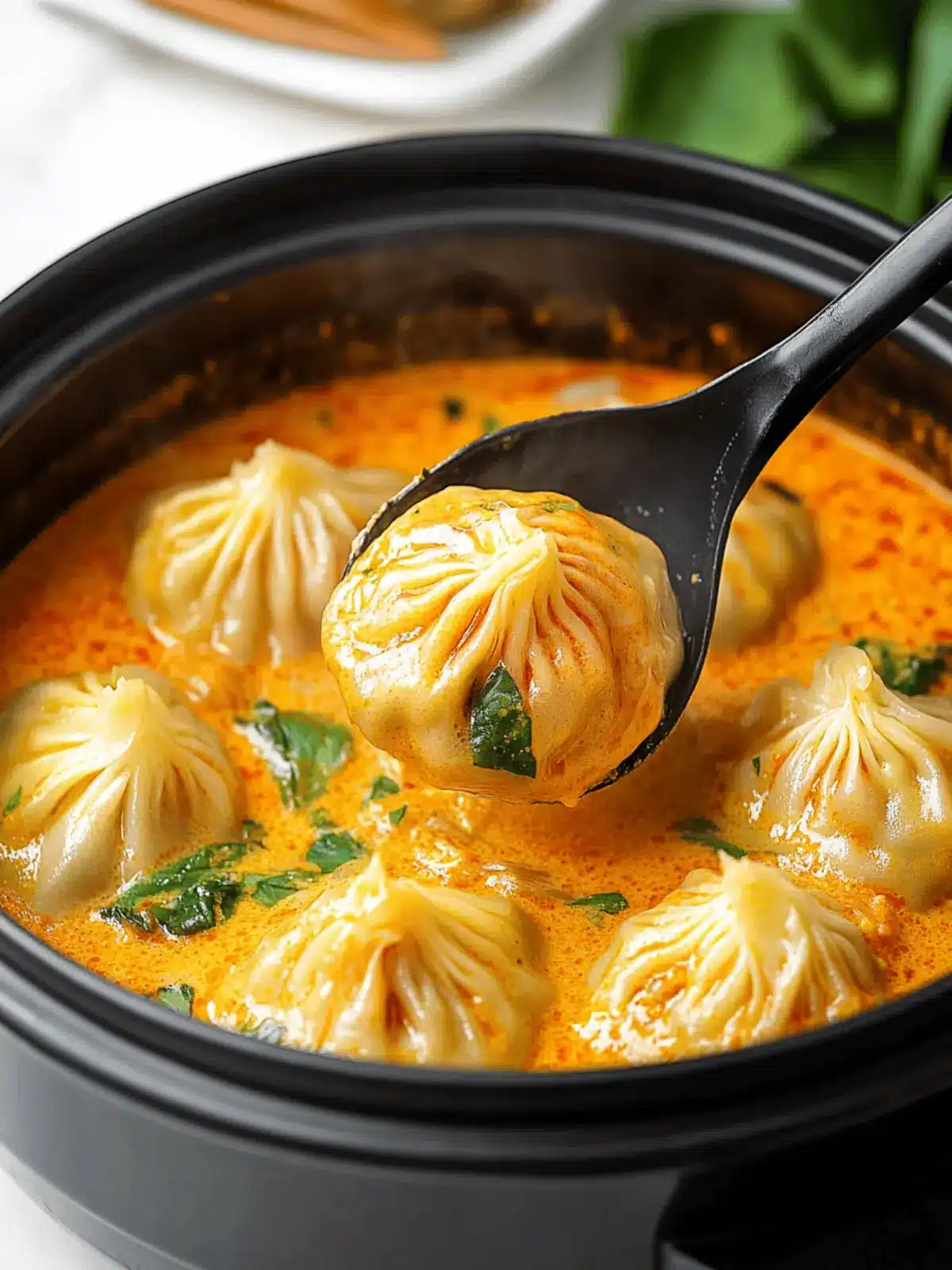 Soup Dumplings in Thai Red Curry Sauce