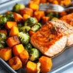 Sheet Pan Salmon and Veggies with Butternut Squash and Brussels Sprouts