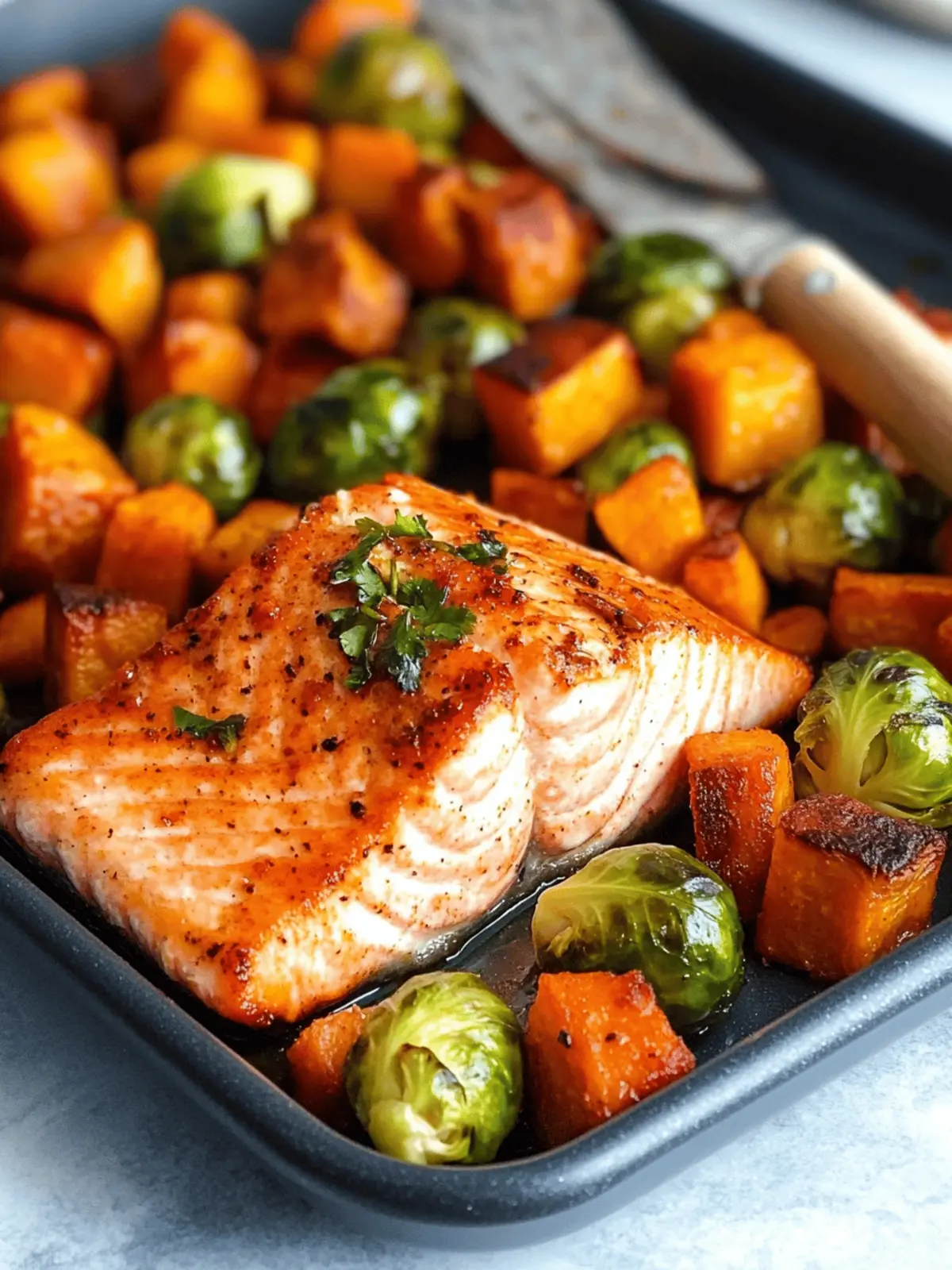 Sheet Pan Salmon and Veggies with Butternut Squash and Brussels Sprouts
