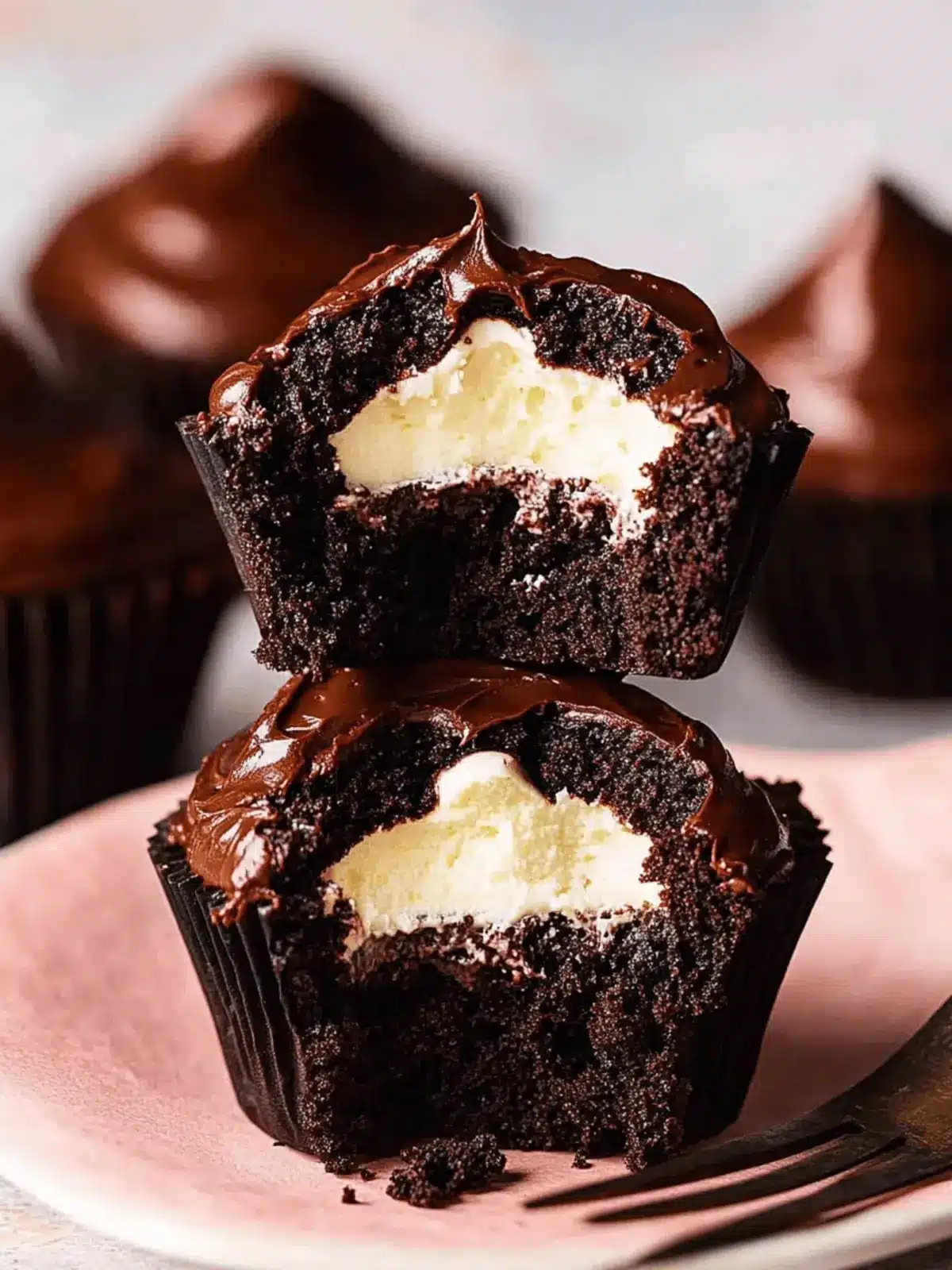 Whipped cream filled chocolate cupcakes with chocolate ganache frosting