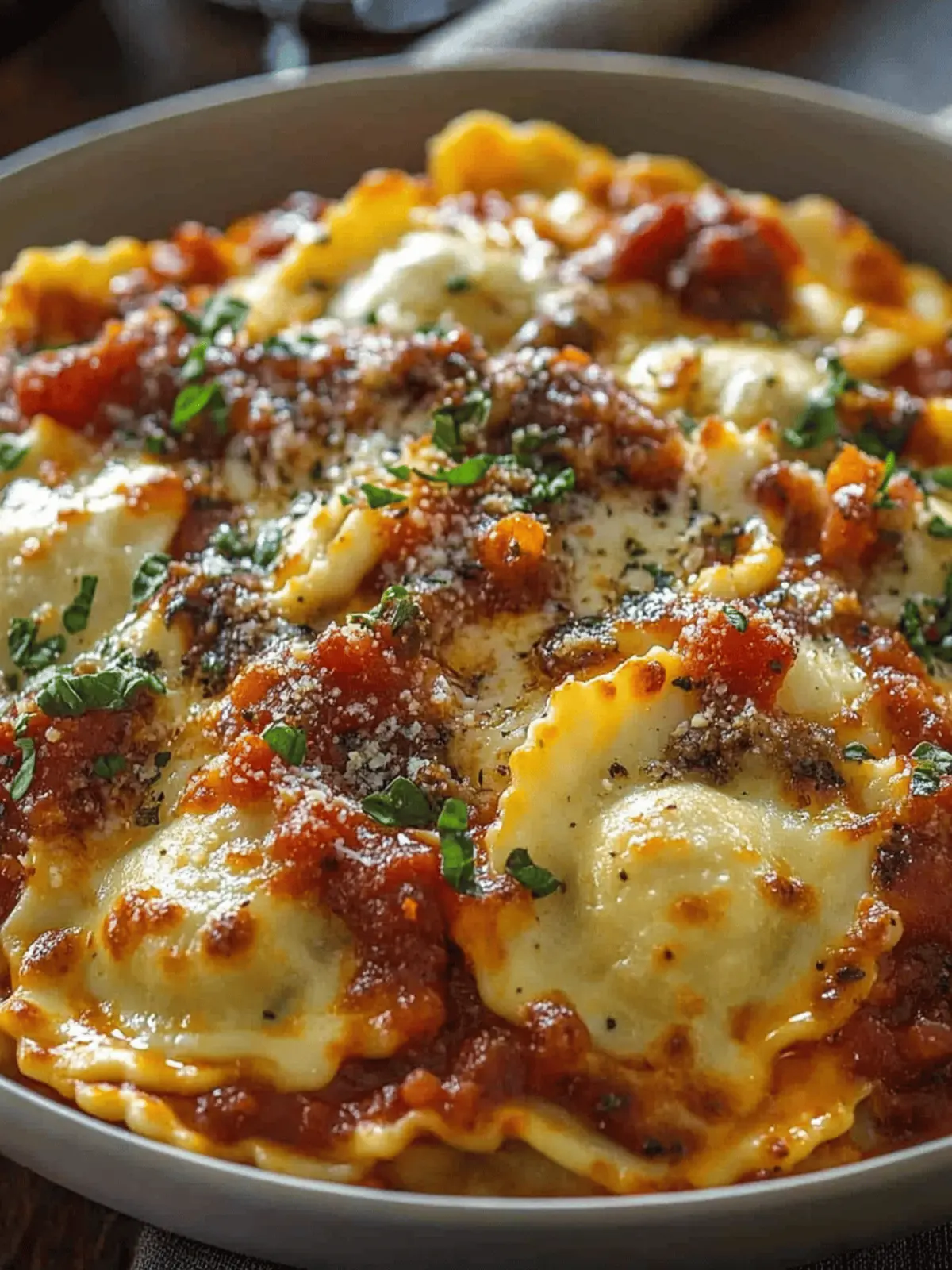 Cheesy Pizza Ravioli Bake
