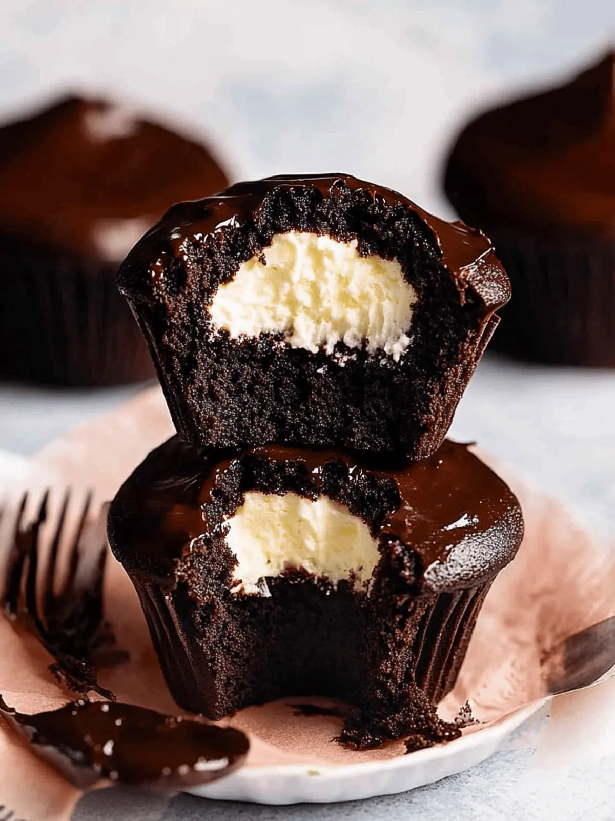 Whipped cream filled chocolate cupcakes with chocolate ganache frosting