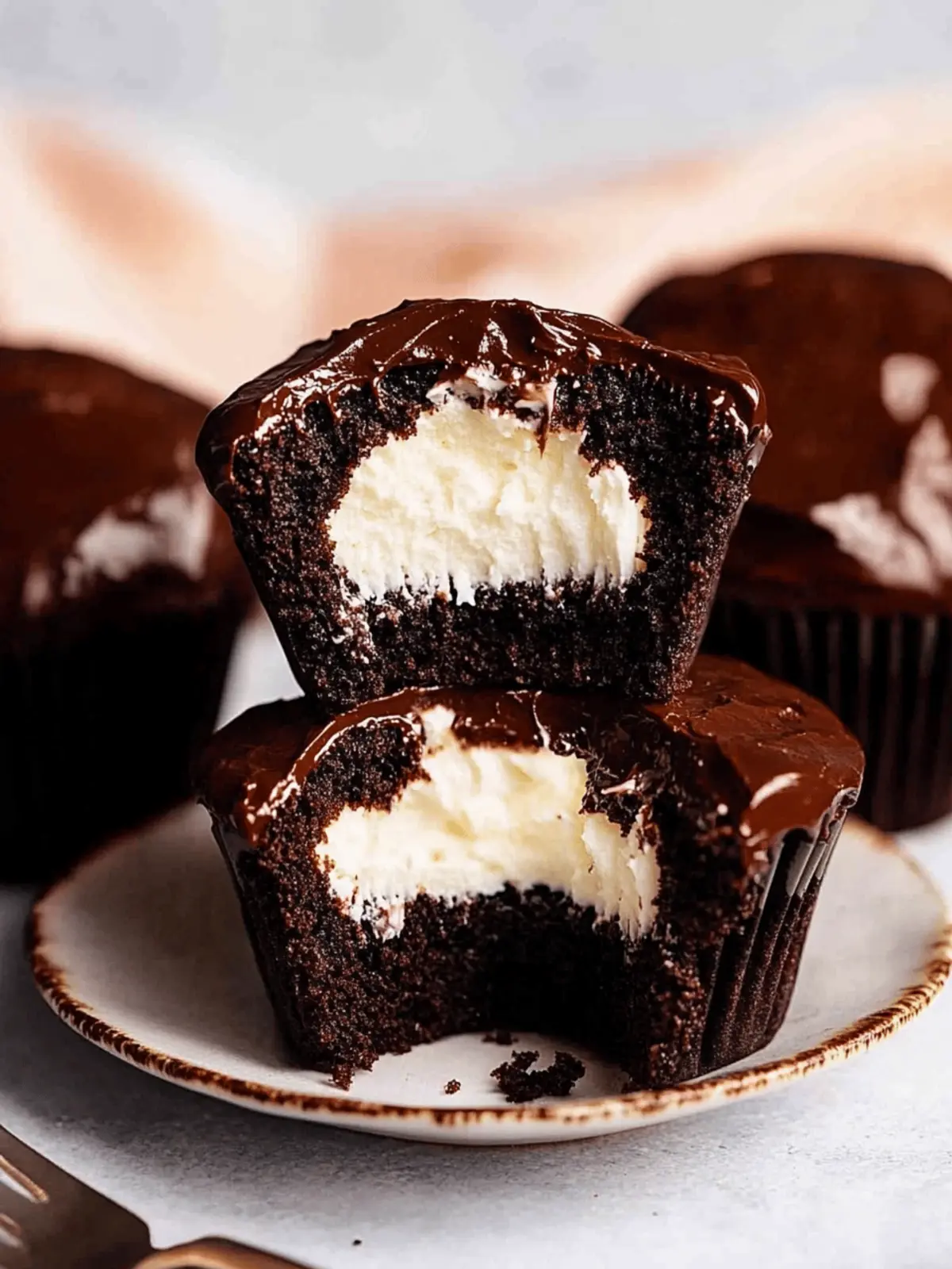 Whipped cream filled chocolate cupcakes with chocolate ganache frosting