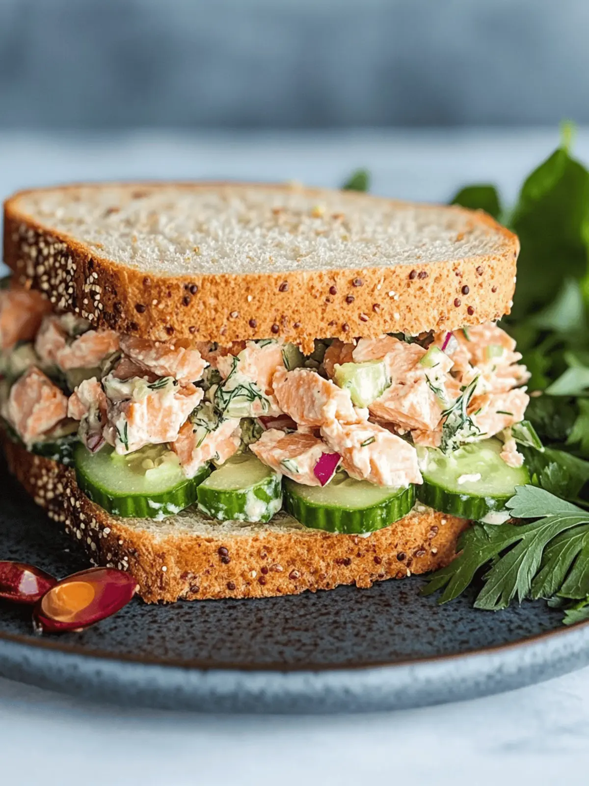 Cucumber Dill Salmon Salad Sandwich