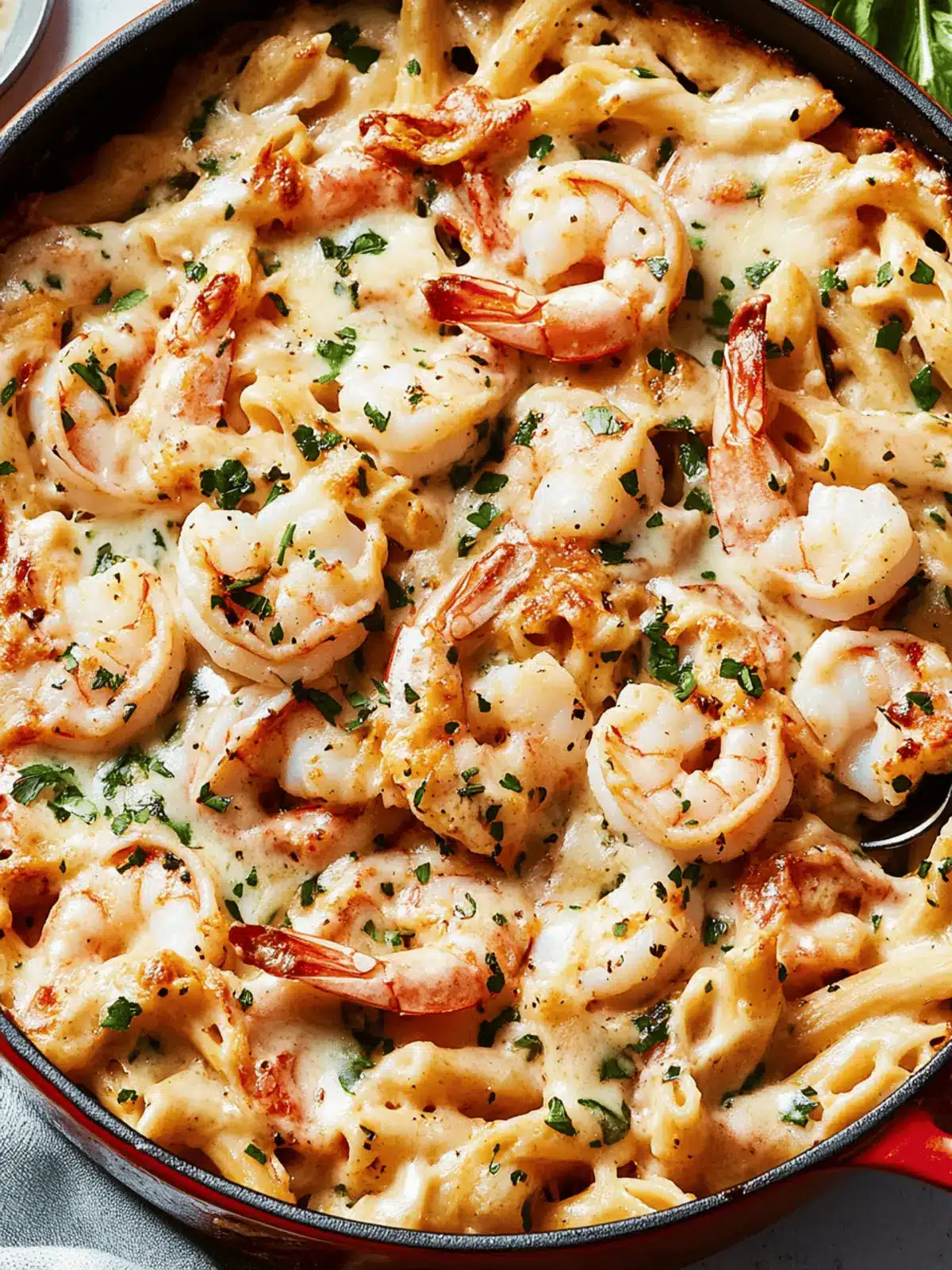 Garlicky Shrimp Alfredo Bake