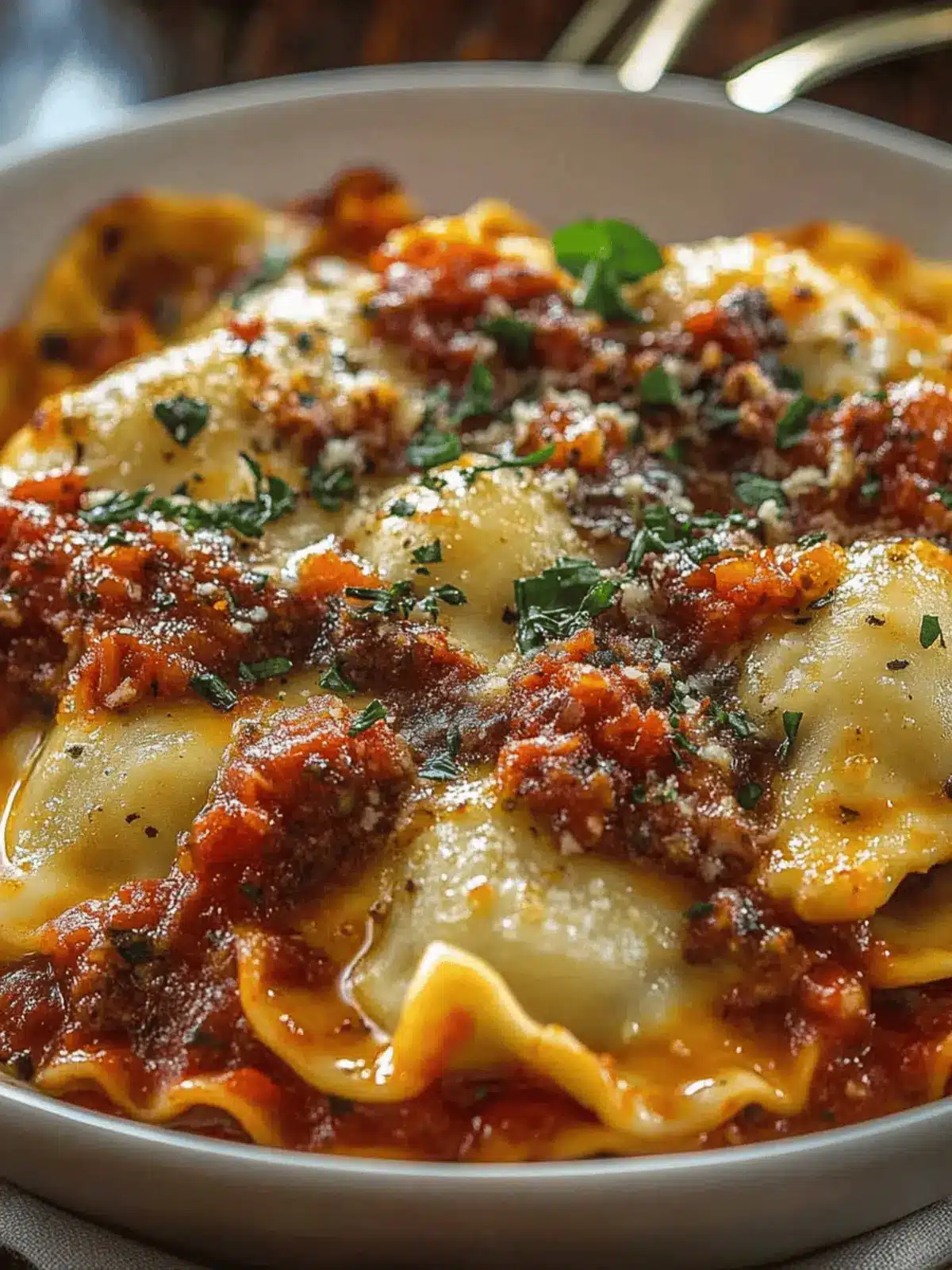 Cheesy Pizza Ravioli Bake