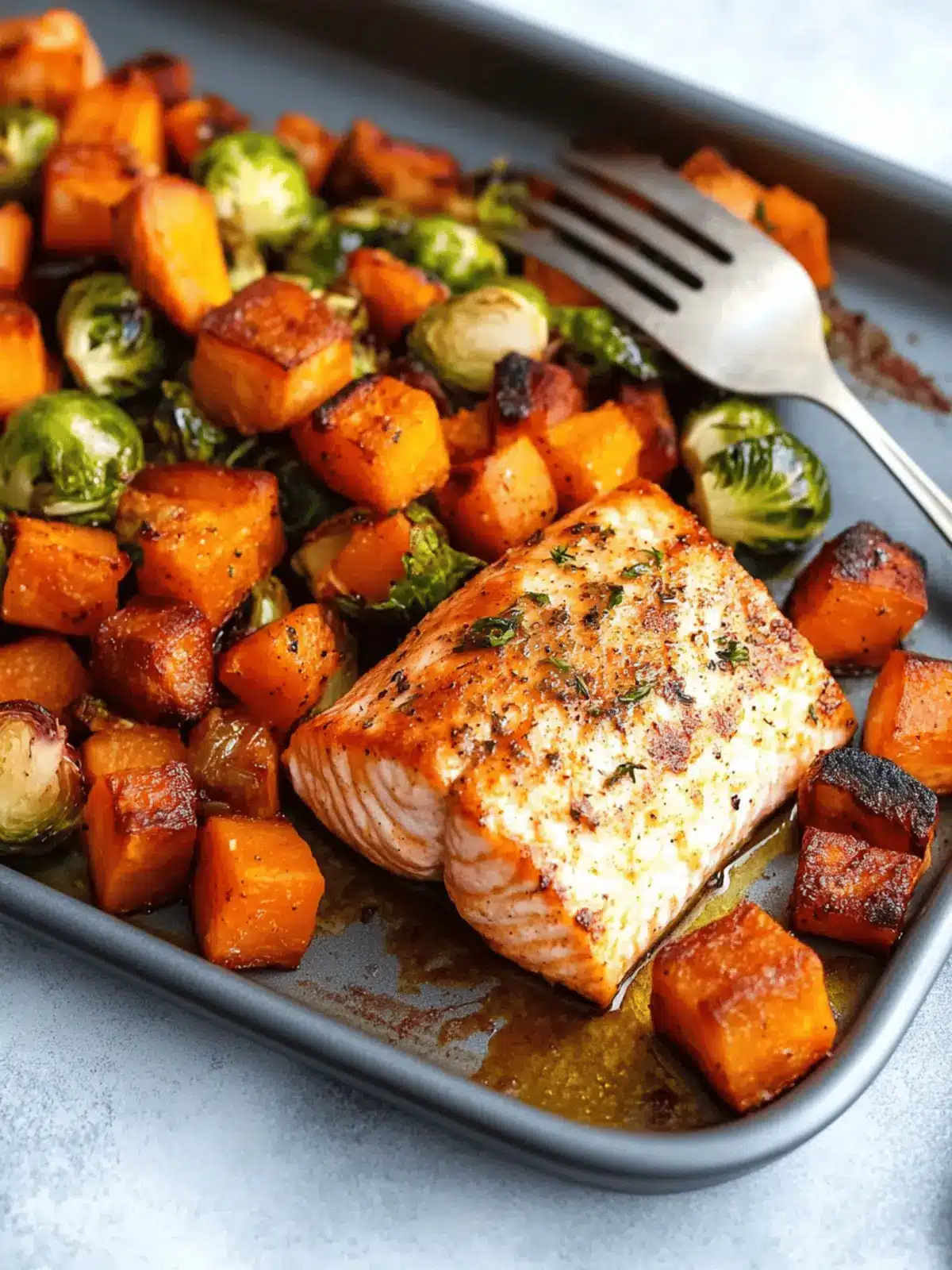 Sheet Pan Salmon and Veggies with Butternut Squash and Brussels Sprouts
