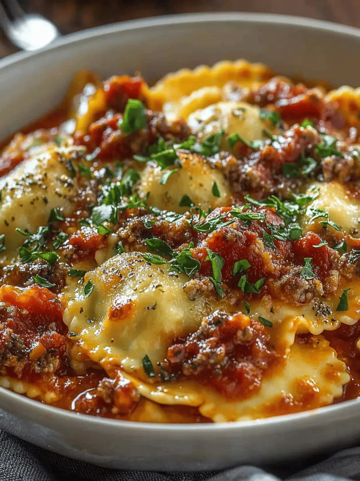 Cheesy Pizza Ravioli Bake