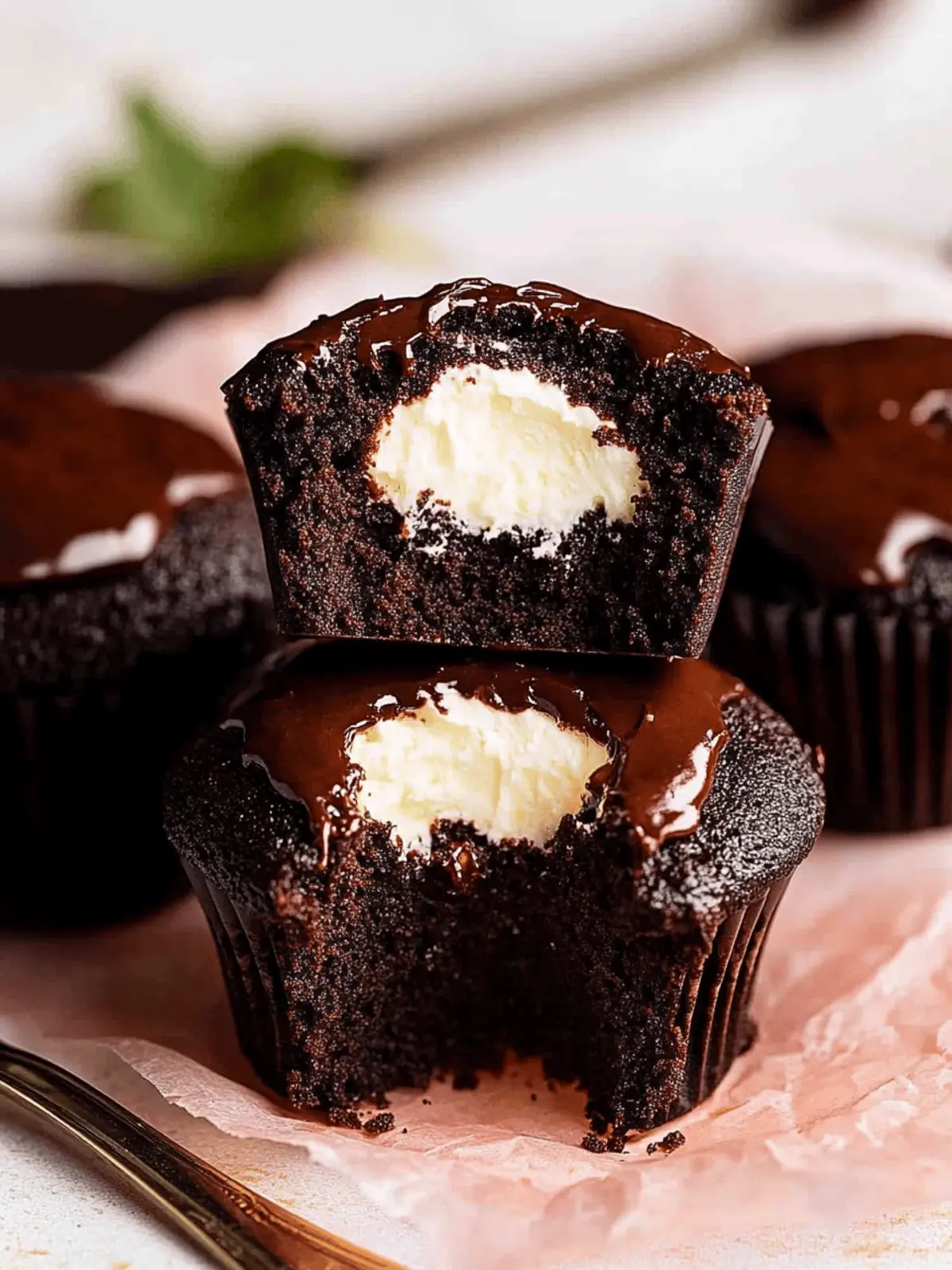 Whipped cream filled chocolate cupcakes with chocolate ganache frosting