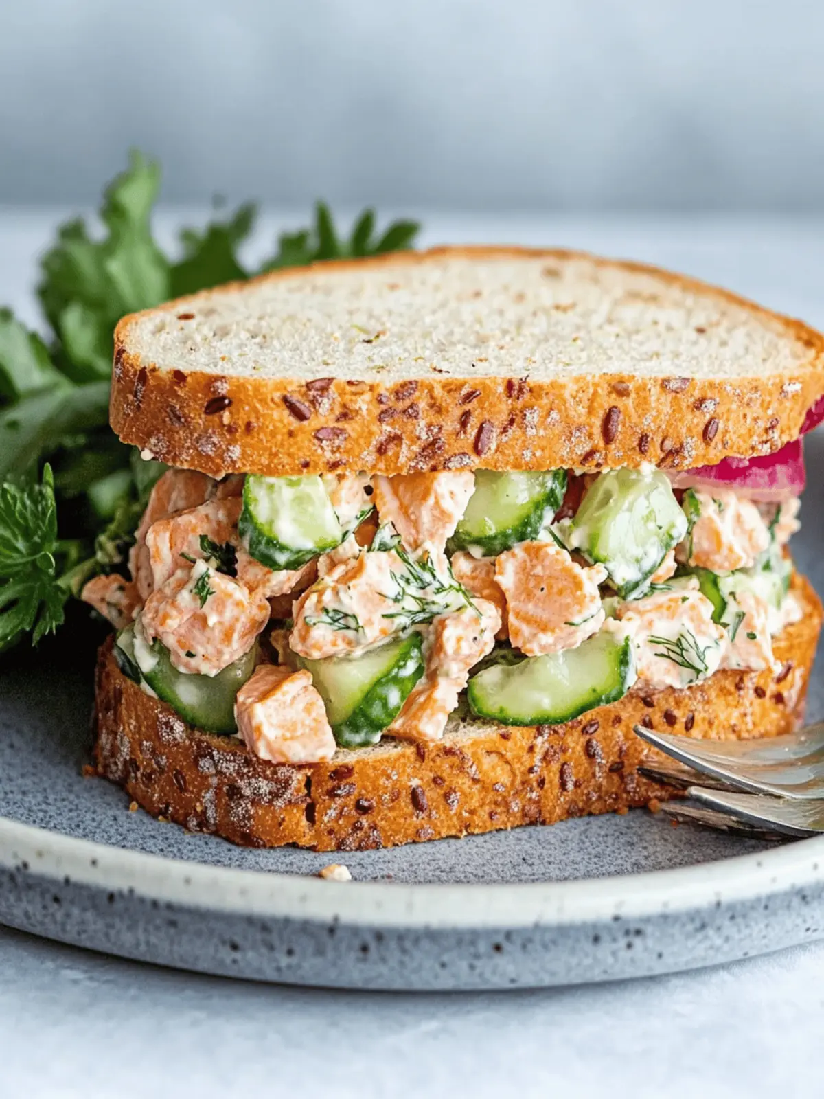 Cucumber Dill Salmon Salad Sandwich