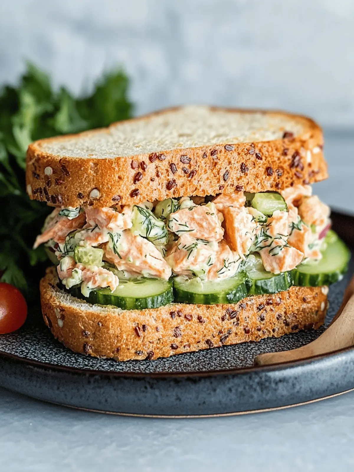Cucumber Dill Salmon Salad Sandwich