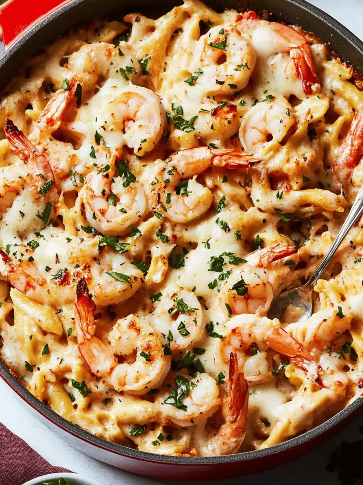 Garlicky Shrimp Alfredo Bake