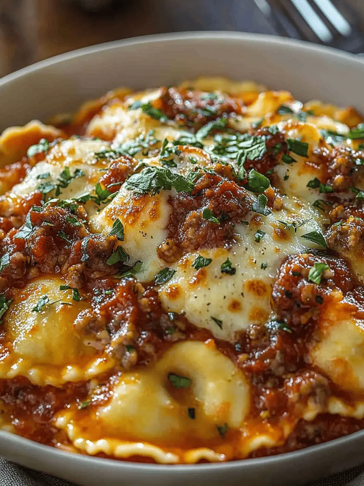 Cheesy Pizza Ravioli Bake