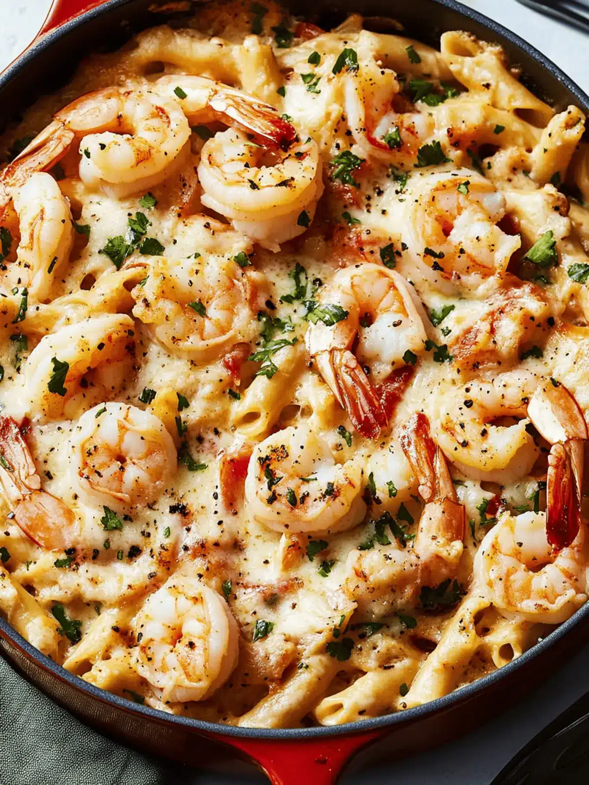 Garlicky Shrimp Alfredo Bake